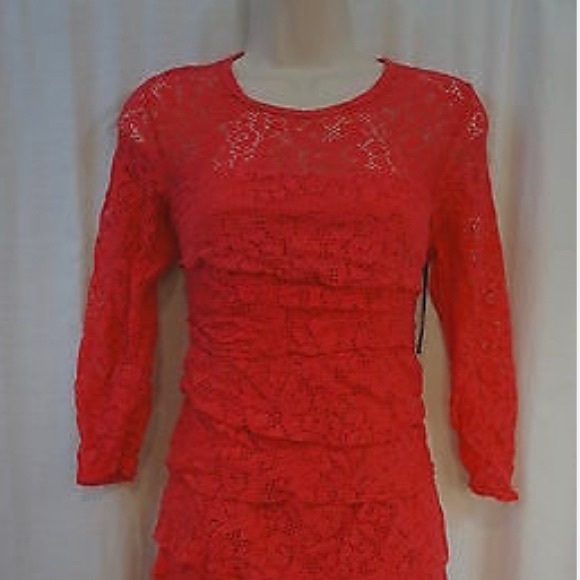 NWT Laundry by Shelli Segal Dress Sz 6 Dark Geranium 3/4 Sleeve Tiered Cocktail - Picture 2 of 7